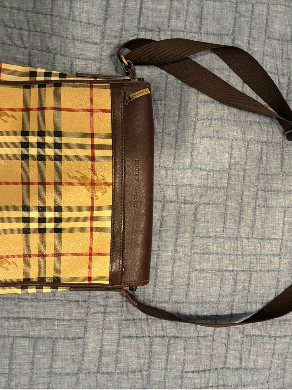 Burberry Tan and Brown Plaid Messenger Bag